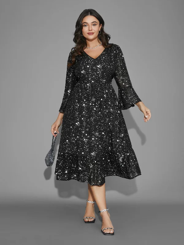 Glitter Star Flutter Sleeve Chiffon Dress Affordable Online Boutiques