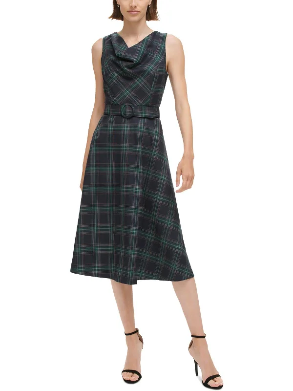 Womens Plaid Mid Calf Shift Dress Women's Clothes For Work Events