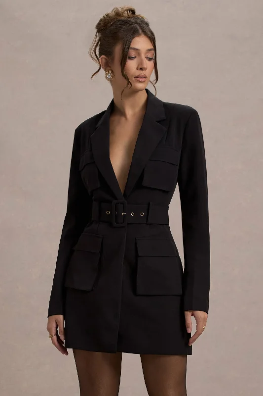 Genesis | Black Belted Utility Blazer Dress Classic Women's Apparel