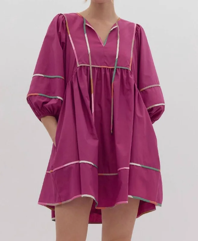 Contrast Stitch Dress In Plum Sustainable Women's Clothes