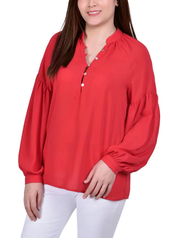 Petites Womens Chiffon Solid Blouse Women's Classic Attire