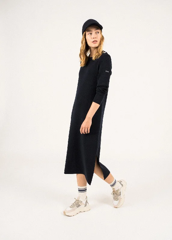 Marée Long Knitted Dress - plain, in wool (NAVY) End of Season Sale