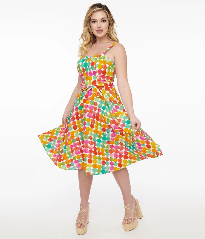 1950s Rainbow Watercolor Polka Dot Lori Swing Dress Edgy Fashion