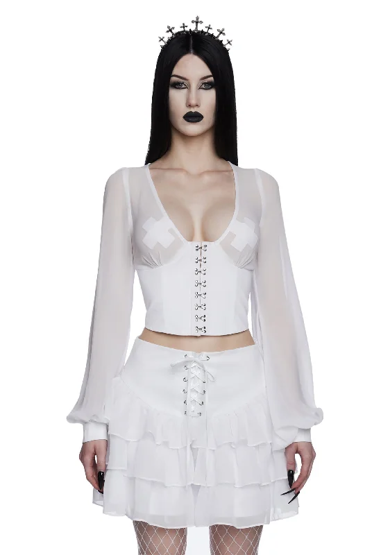 Pleasing Terrors Chiffon Blouse - White Women's Chic Outerwear Attire