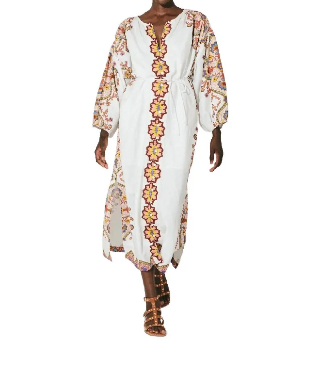 Kaila Midi Kaftan In White Vintage Clothing For Women