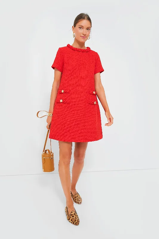 Red Tweed Jackie Dress Women's Work Outfit