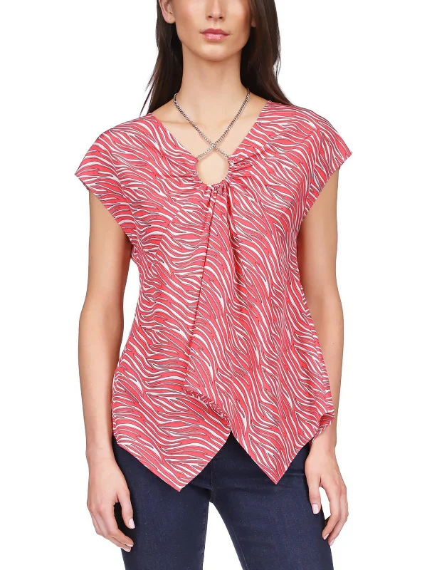 Womens Handkerchief Hem Chiffon Blouse Women's Transitional Attire