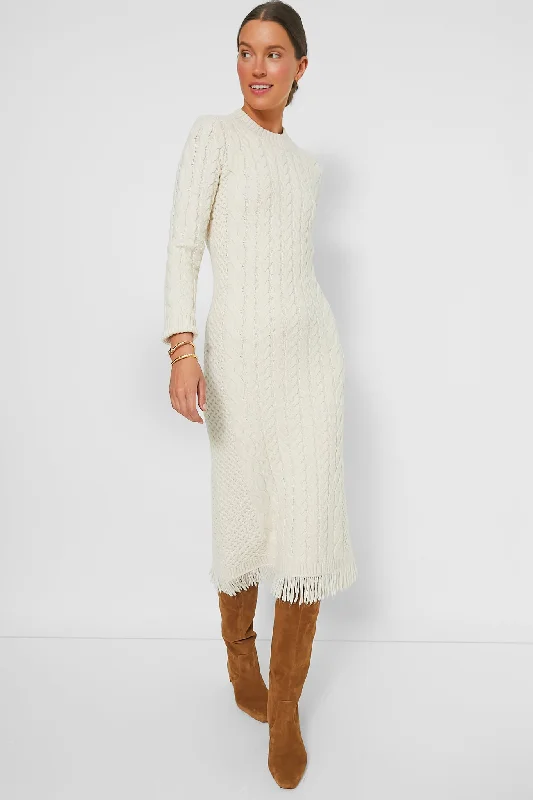 Cream Freya Fringe Sweater Dress Vintage Clothing For Women