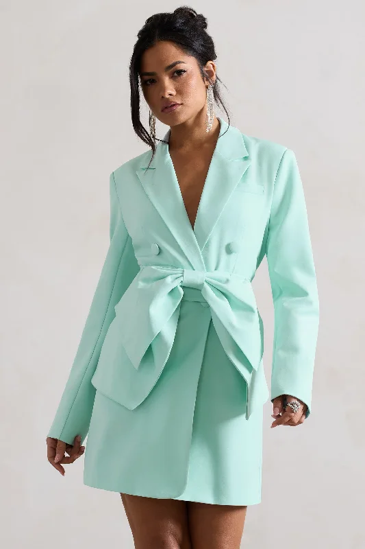 Prized | Mint Green Tailored Blazer Dress With Bow Affordable Women's Clothing