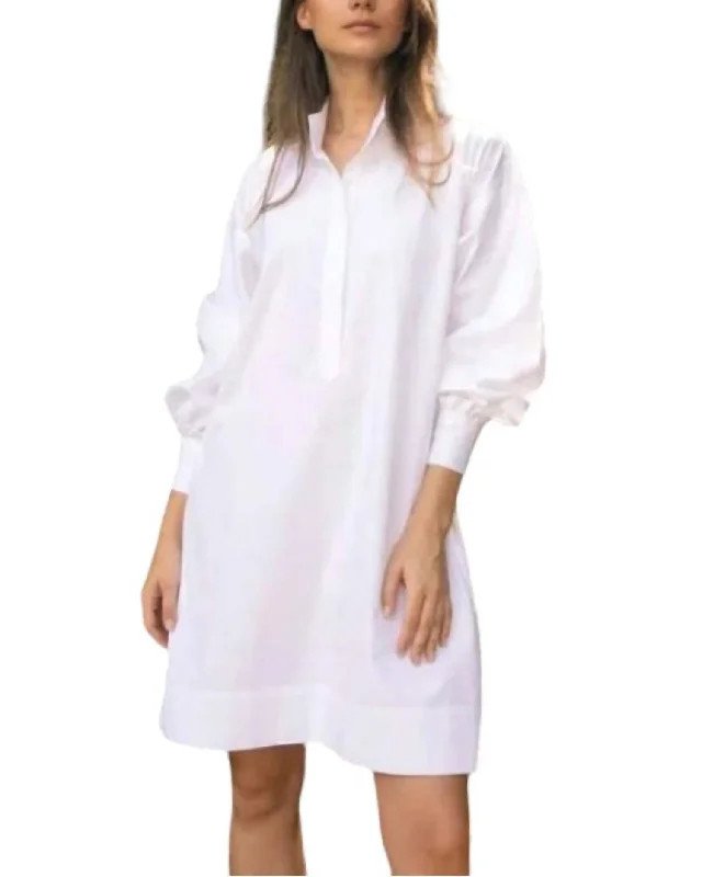 Anaya Popover Dress In White Poplin Flash Discount