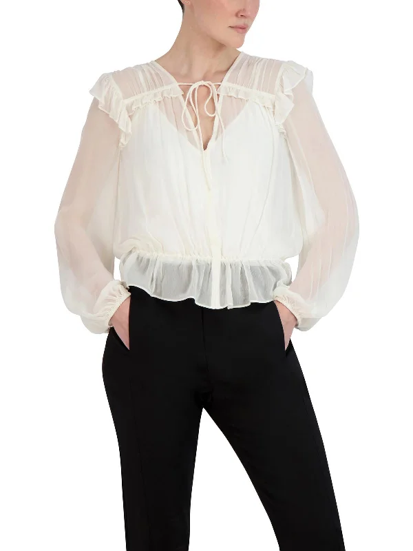 Womens Chiffon Bishop Sleeve Blouse Women's Elegant Evening Attire