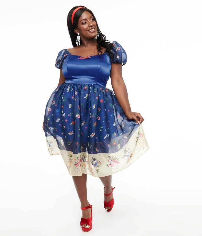 Disney Princess collection by Unique Vintage Plus Size Blue Snow White Print Sweetheart Dress Best Online Boutiques