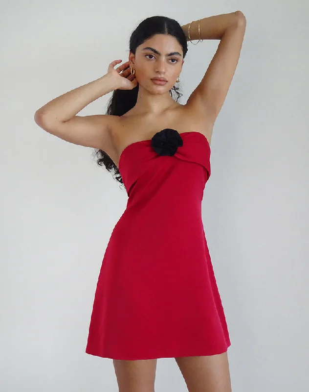 Ninivala Dress in Red with Black Rosette Women's Clothing