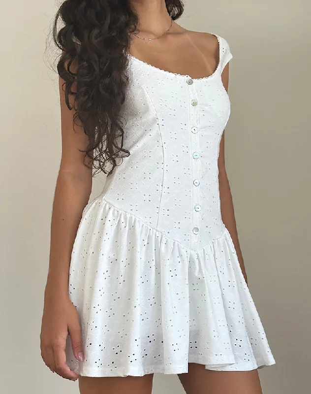 Misty Mini Tea Dress in Broderie White Vintage-Inspired Women's Clothes