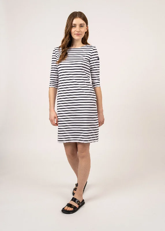 Propriano anti-UV striped dress - with 3/4 length sleeves (NEIGE/NAVY) Women Online Clothing Boutiques