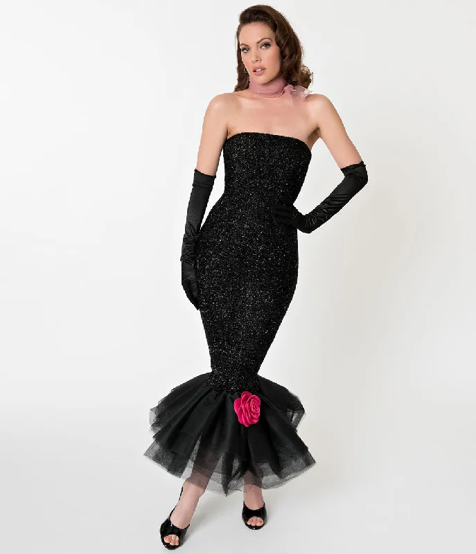 Barbie™ x Unique Vintage Black Solo In The Spotlight Strapless Wiggle Dress Flash Sale Event