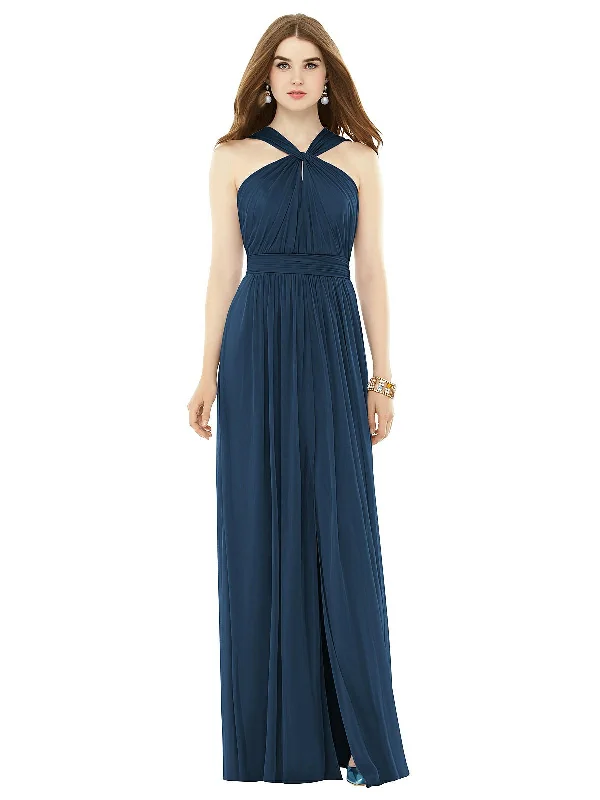 Maxi Chiffon Knit Halter Neck Dress Elegant Clothing For Women