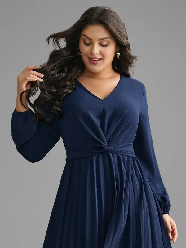 V Neck Twist Front Pleated Dress Best Online Boutiques For Women