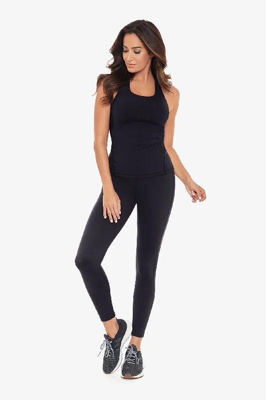 Deep Black Tummy Control Performance Leggings Women's Outfit