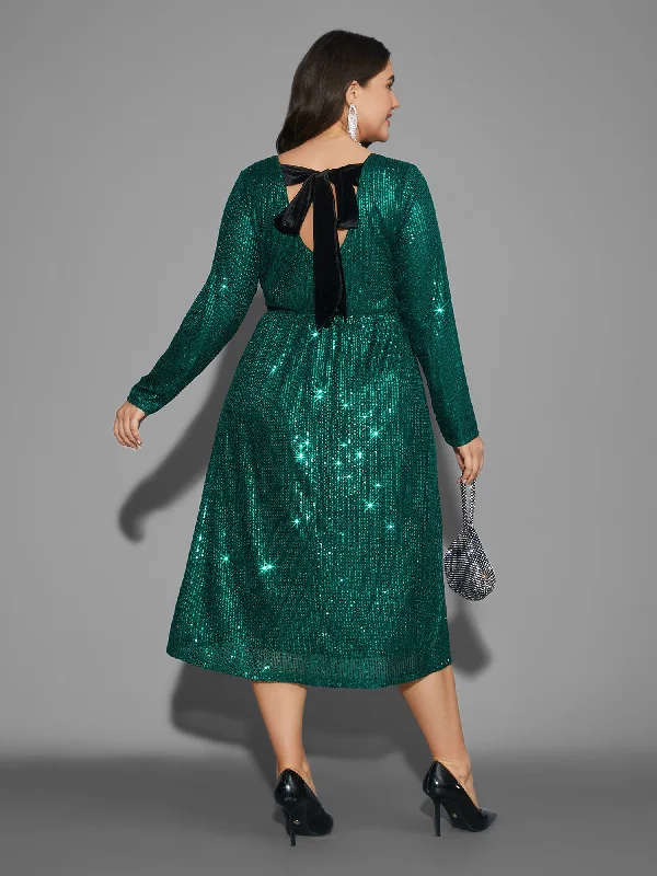 Sequin Patchwork Velvet Tie Knot Dress Luxury Women's Clothing