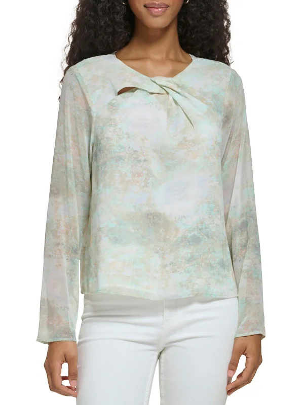 Womens Chiffon Twist Neck Blouse Women's Resort Attire