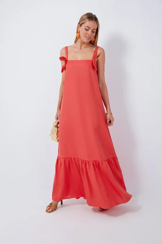 Red Cherry Bomb Solid Long Dress with Straps Women's Clothing