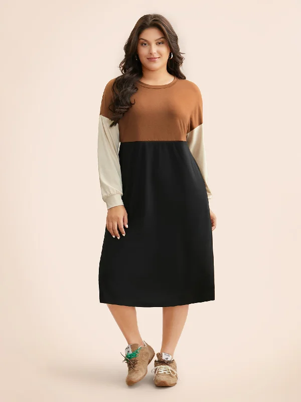 Crew Neck Contrast Patchwork Knit Dress Timeless Classics