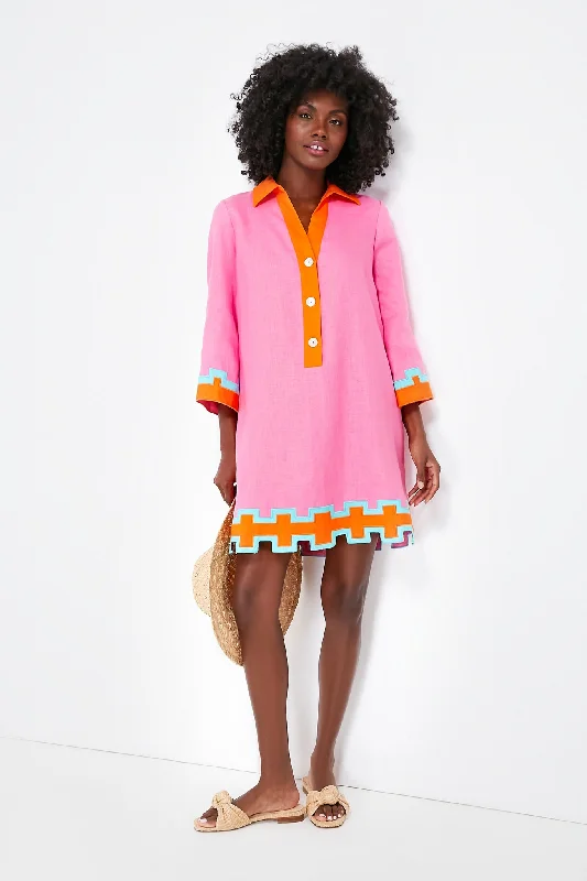 Peony Pink and Tangerine Collier Dress Clothing Woman