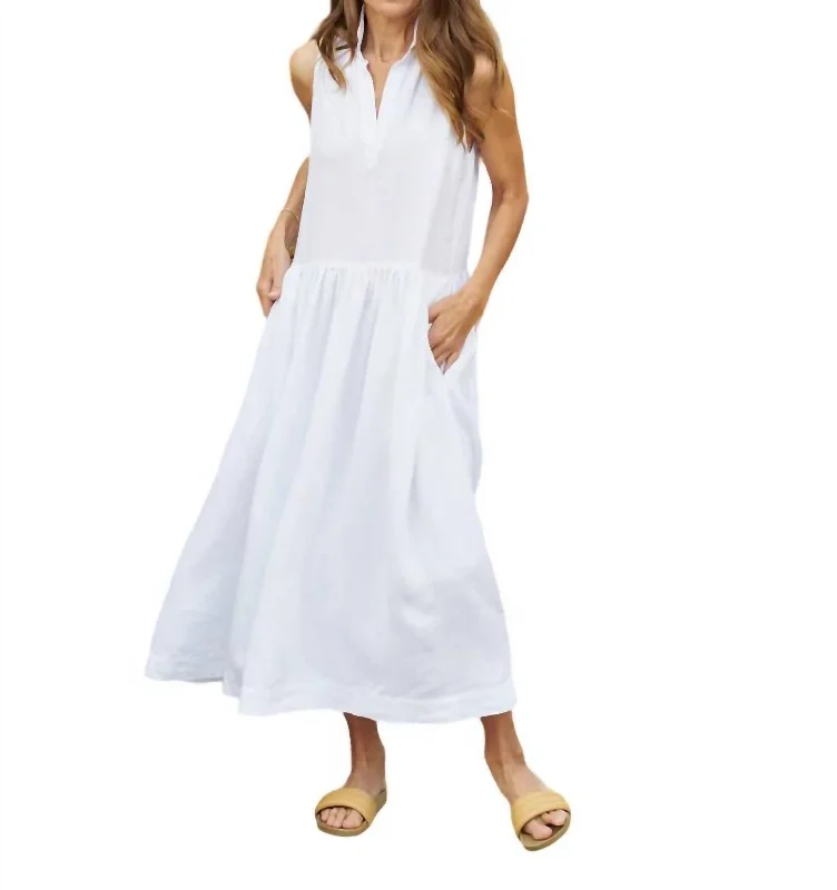 Daphne Linen Dress In Washed White Woman Clothing