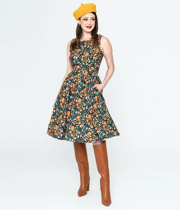 Retrolicious Black Flora Swing Dress Eclectic Fashion