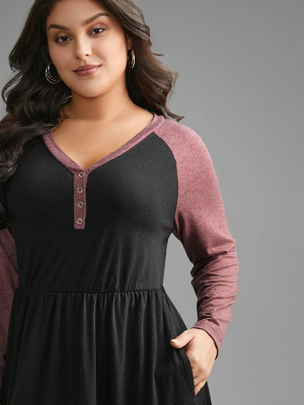 V Neck Heather Patchwork Knit Dress Online Boutiques Best