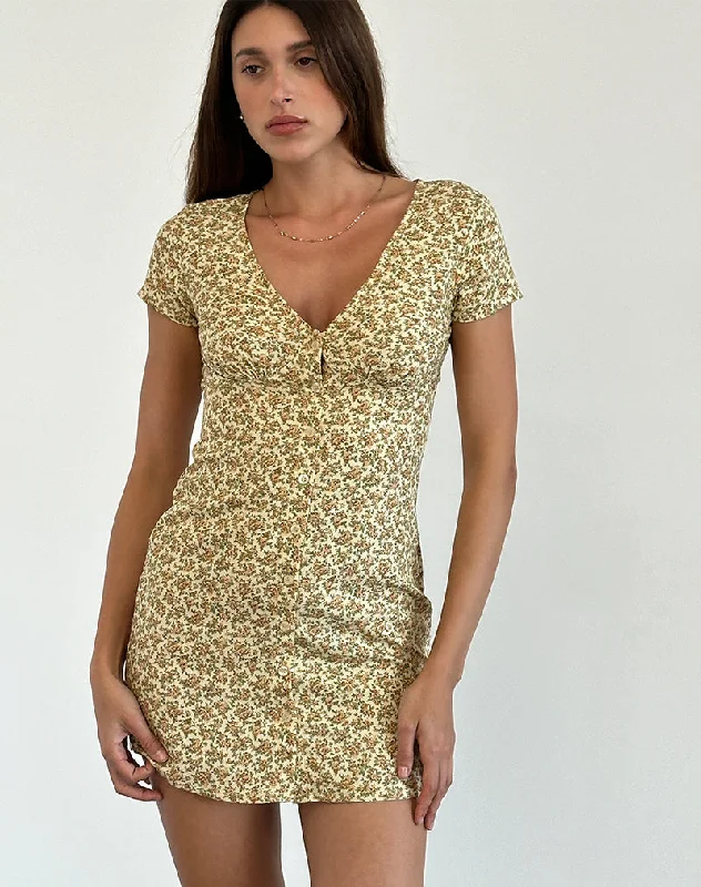 Omoni Dress in Washed Ditsy Yellow Women's Clothing Sets