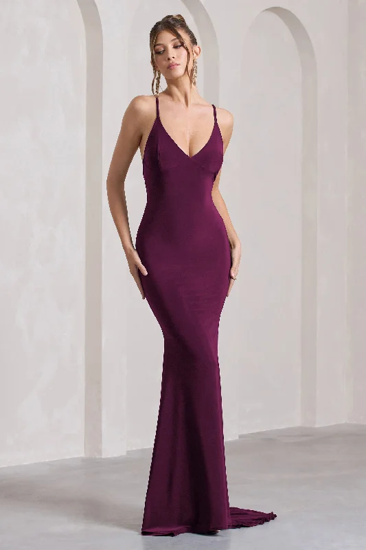 Lucky Number | Plum Cross Back Fishtail Maxi Dres Women's Holiday Clothing