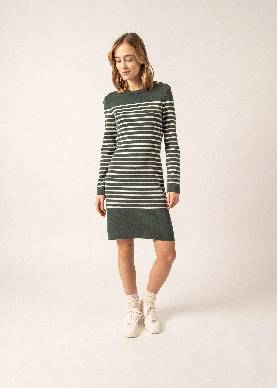 Grande Marée striped jumper dress - in wool, shoulder buttoning (VEGETAL/ECUME) Bundle Offer