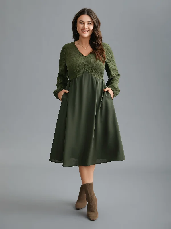 V-Neck Splicing Textured Knit Dress Women Wear Brands