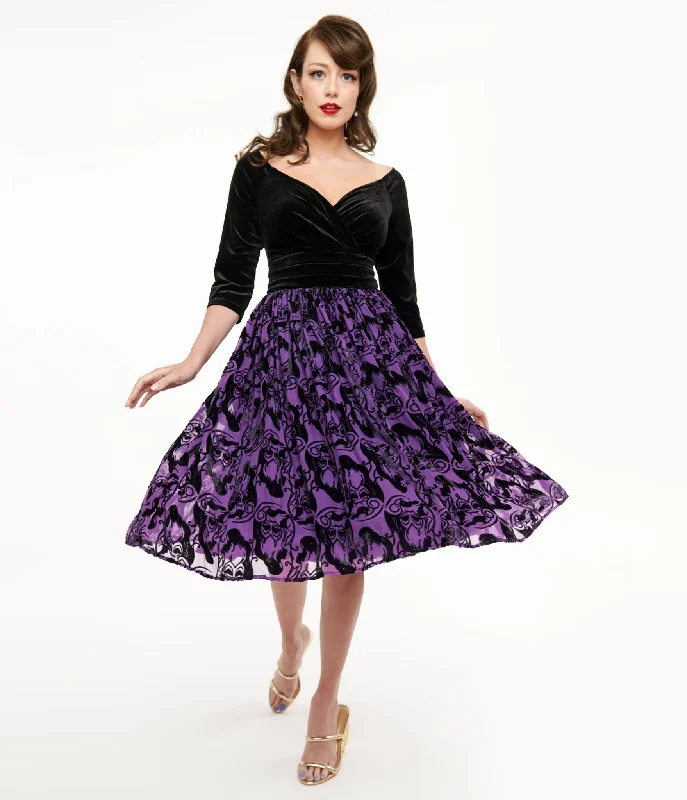 Disney Princess collection by Unique Vintage Purple & Black Ursula Burnout Velvet Marceline Swing Dress Holiday Special Offers