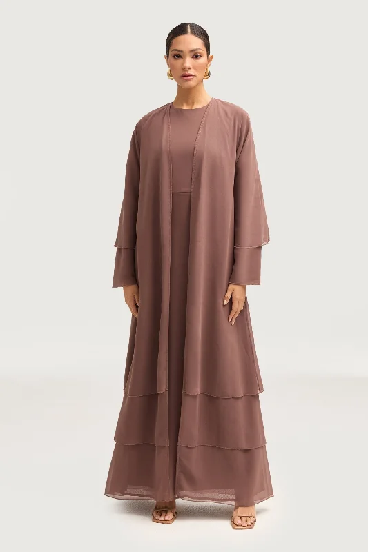 Hawa Two Piece Abaya & Dress Set - Deep Taupe Women's Clothing Online