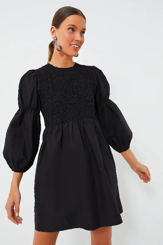 Black Cotton Poplin Mini Smock Dress Timeless Women's Clothes