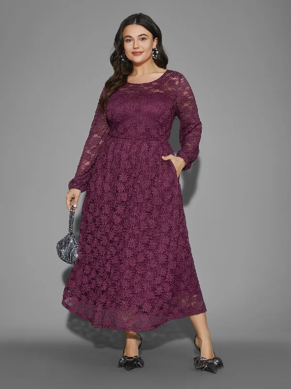 Crochet Lace Mesh Pocket Knit Dress Plus Size Women Wear