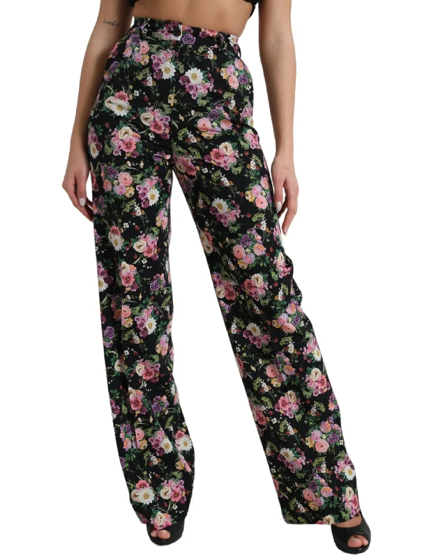 Dolce & Gabbana Floral High Waist Wide Leg Women's Pants Women's Professional Clothes