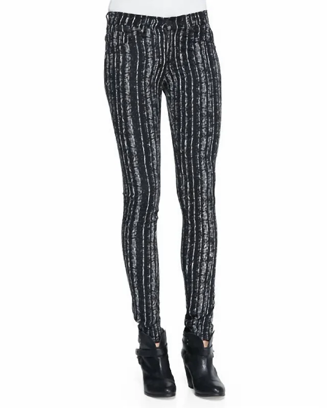 Women Barcode Printed Mid Rise Skinny Jeans Leggings In Black/white Timeless Women's Outfit