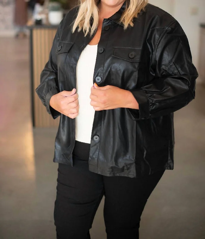 Faux Leather Shacket - Plus In Black Top 10 Women's Online Clothing Stores