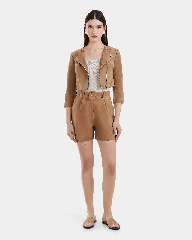 WINNI WOMEN'S FITTED CROPPED SUEDE JACKET Women's Clothes And Garments