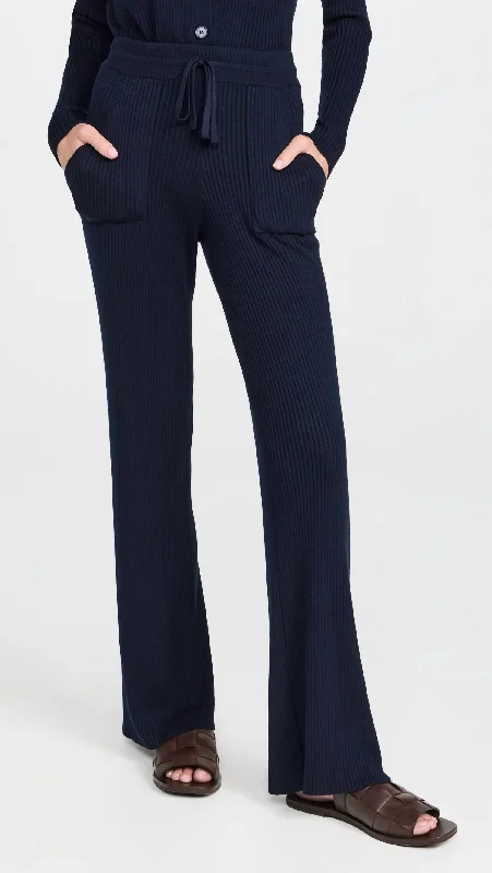 Georgie Rib Cashblend Long Pant In Navy Women's Sports Apparel