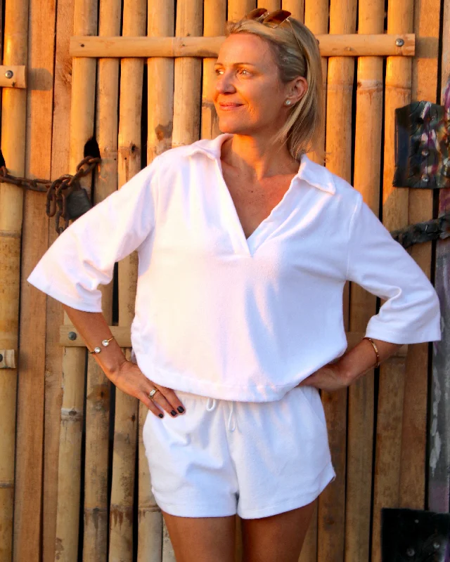 Naomi Shorts - White Terry Towelling Online Impressions Boutique