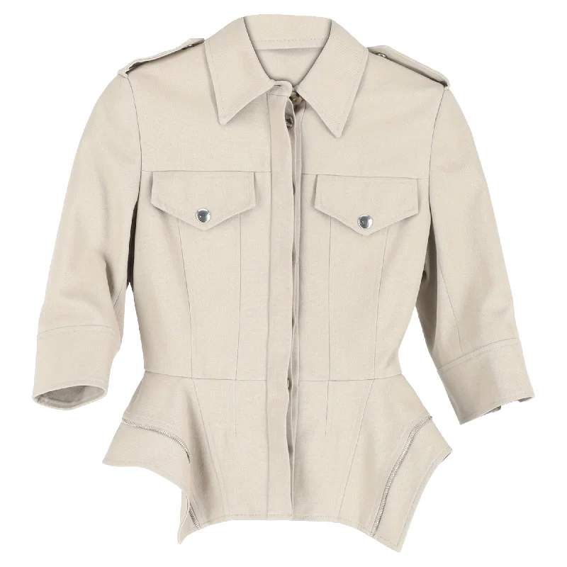 Alexander McQueen Half-sleeved Zip-up Jacket In Ecru Cotton Women's Comfortable Lounge Garments