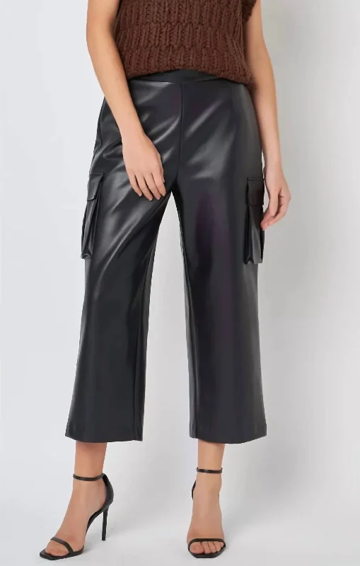 Faux Leather Cropped Cargo Pants In Black Women's Clothing Apparel