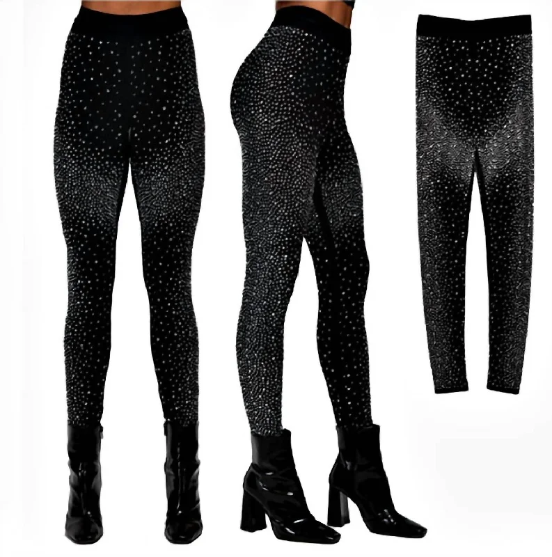 Leggings With All Over Rhinestones In Black Women's Clothing Brands