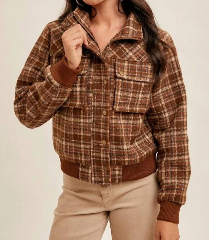 Plaid Tweed Jacket In Brown Exclusive Women's Fashion Collection