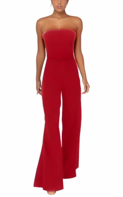 Strapless Crepe Wide Leg Jumpsuit In Bright Red Timeless Women's Fashion Styles